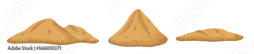 Yellow sand pile and dune from desert with grain texture in flat style. Sandy mound and building material