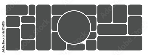 Mood board layout. Photo collage template with circle. Moodboard grid. Album brandboard. Mosaic pictures frame. Portfolio images. Simple scrapbook background. Vector illustration