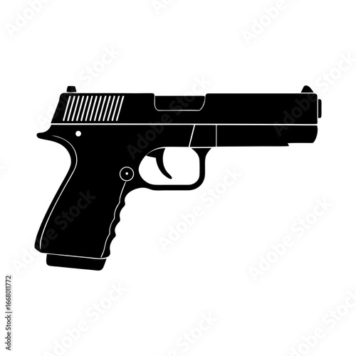 Illustration of a black semi automatic pistol with a clear white background