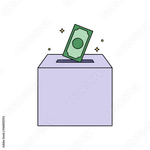 Flat vector illustration of donation box with money symbolizing charity and giving