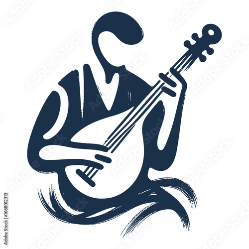 Musician playing string instrument brush line sketch vector illustration