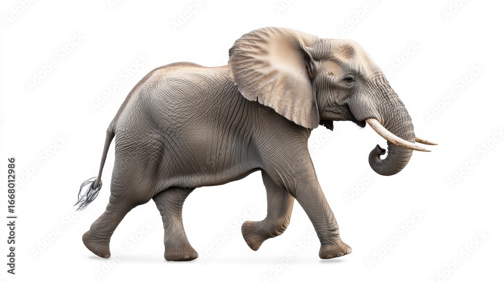 Obraz premium Majestic elephant walking with grace on a white background