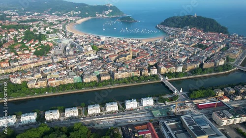 Aerial panorama view around the city San Sebastián in Spain on a sunny spring day.	