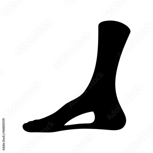 Black Silhouette of a Human Foot and Ankle Isolated on White