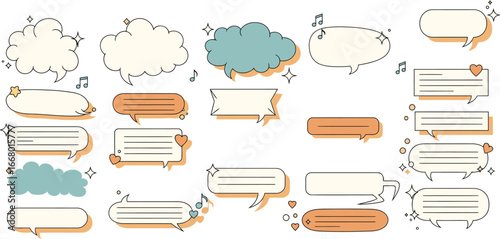 Adorable cartoon style speech bubbles for chat or dialogue boxes, ideal for web and print design