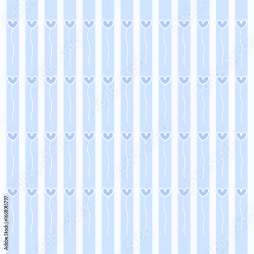 Cute Blue Striped Pattern with Heart Elemets