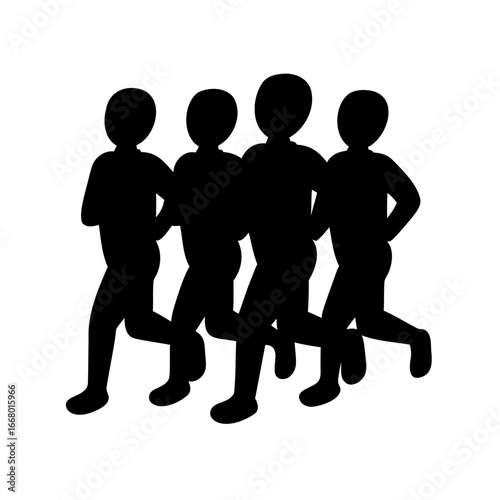 Silhouette of a group of people running together in the same direction