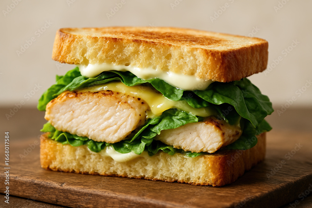 Deliciously Stacked Chicken Sandwich on Toast with Greens and Creamy Sauce Deliciously Stacked Chicken Sandwich on Toast with Greens and Creamy Sauce