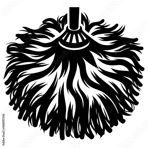 Feather duster black and white illustration-Black and white vector illustration of a feather duster with soft bristles, representing cleaning, dusting, and household chores.