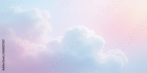 Beautiful, fluffy clouds float across a bright blue summer sky