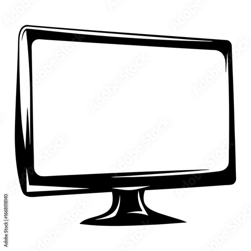 Modern flat screen monitor vector illustration-Black and white vector illustration of a modern flat screen computer monitor with a blank display, created in a bold graphic style to symbolize technolog