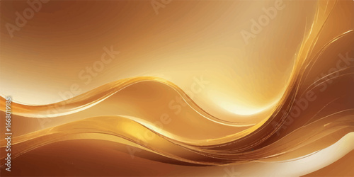 Golden flowing waves with soft light and subtle sparkle on a warm gradient background, sophisticated and clean