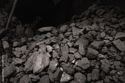 pile of natural black coal lumps, in a coal mine, Coal background