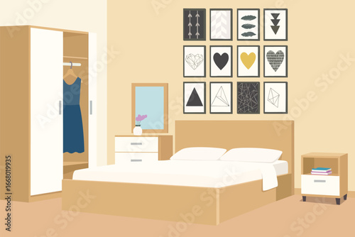 Stylish bedroom interior with a modern aesthetic and cozy vibe, perfect for home decor inspiration
