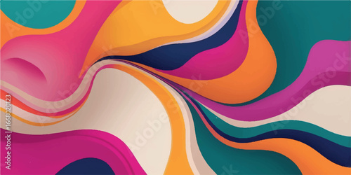 Vibrant abstract background with flowing wavy shapes in pink, orange, teal, and yellow