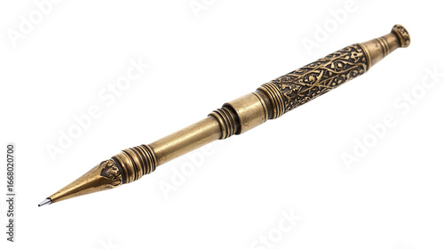 Antique brass ink pen isolated on transparent background 