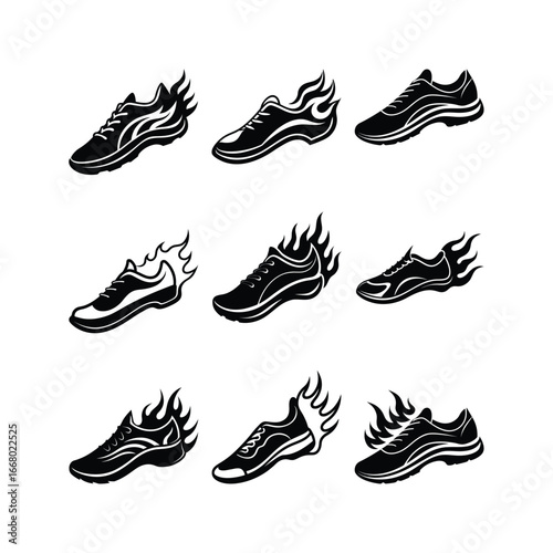 Black white silhouette running shoe flam