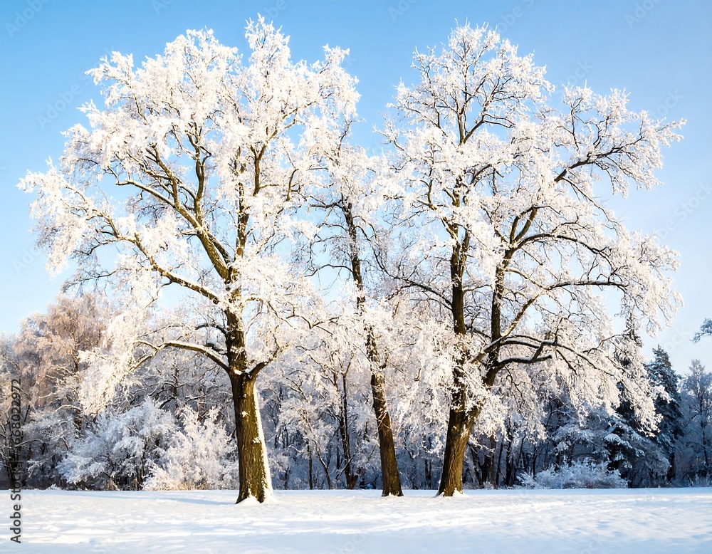 Fototapeta premium Winter wonderland with snow-covered trees