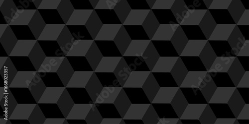 Background Black and gray cube geometric seamless wallpaper technology pattern. Vector pattern wall blocks. Abstract geometric design cubes pattern.	
