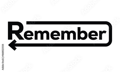 Minimalist black and white graphic of remember in bold geometric font. Numbers connected by wave-like line with arrows, symbolizing transition. Clean, modern, rectangular frame design.	
