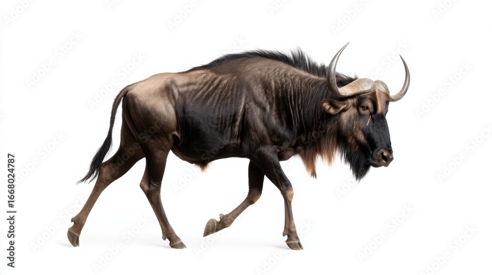 Fototapeta premium Majestic wildebeest in profile on a white background