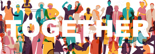 Together banner. Different people together. Modern design.