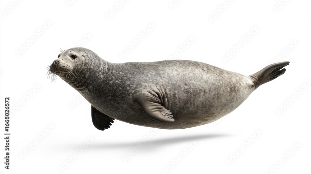 Fototapeta premium Graceful seal floating in white space