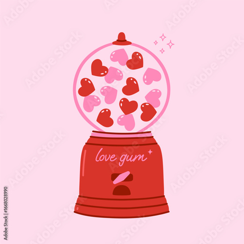 Valentine s Day Heart Chewing Gum Machine. Vector graphics.