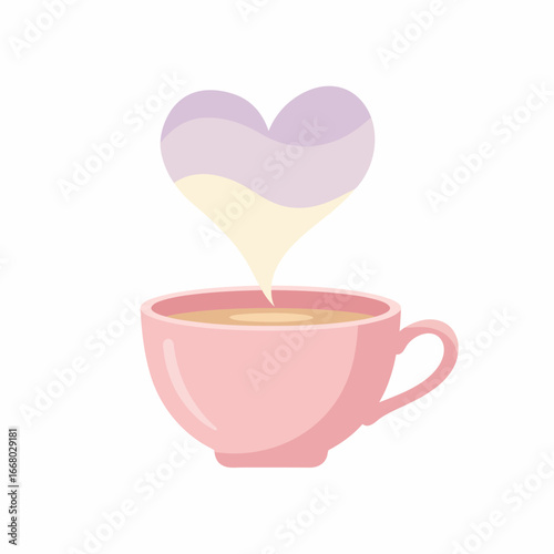 Charming pink teacup filled with a warm drink and colorful heartshaped steam.