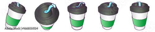 Coffee Takeout Cup with Green Sleeve PNG Illustration for Graphic and Web Design
