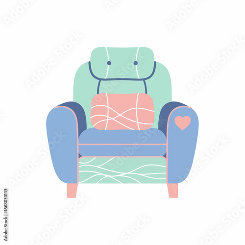 PastelColored Armchair with Decorative Cushions.