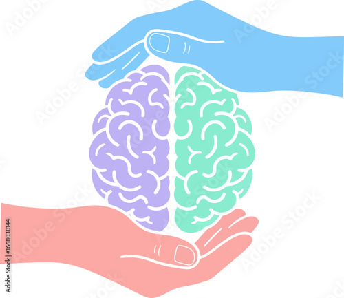 PastelColored Brain Protected by Gentle Hands.