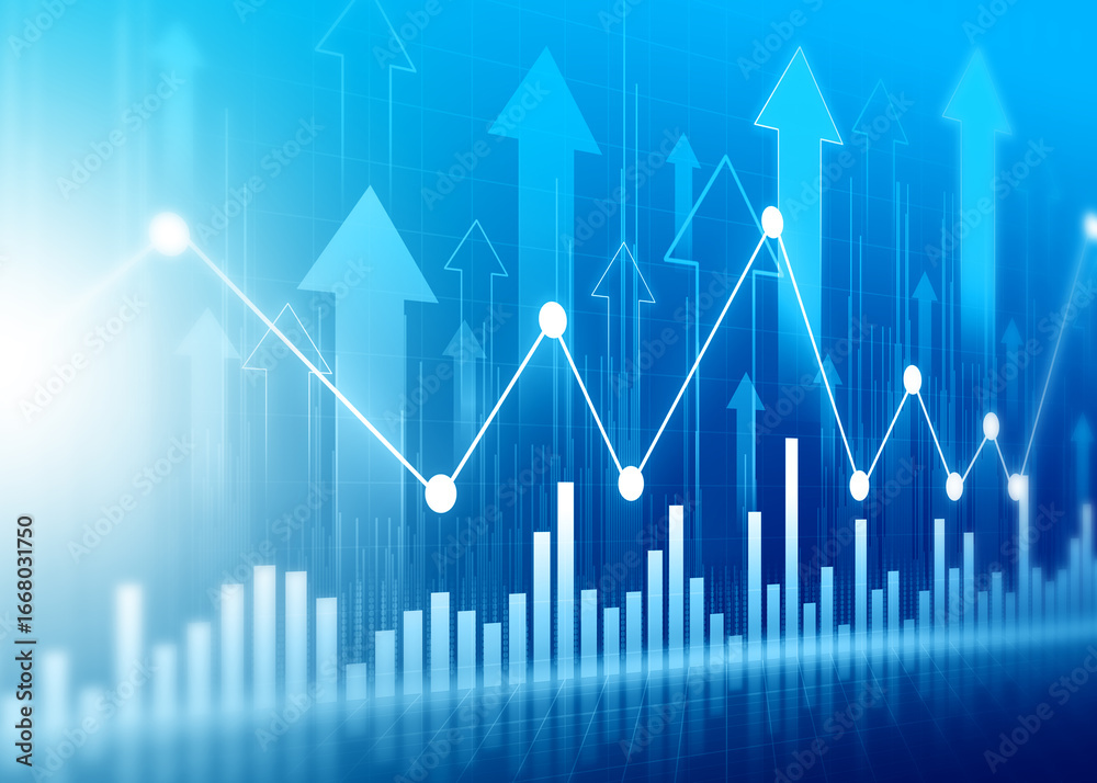 Naklejka premium Stock market trading, financial data graph chart, data visualization, Business arrow graph chart. 3d illustration