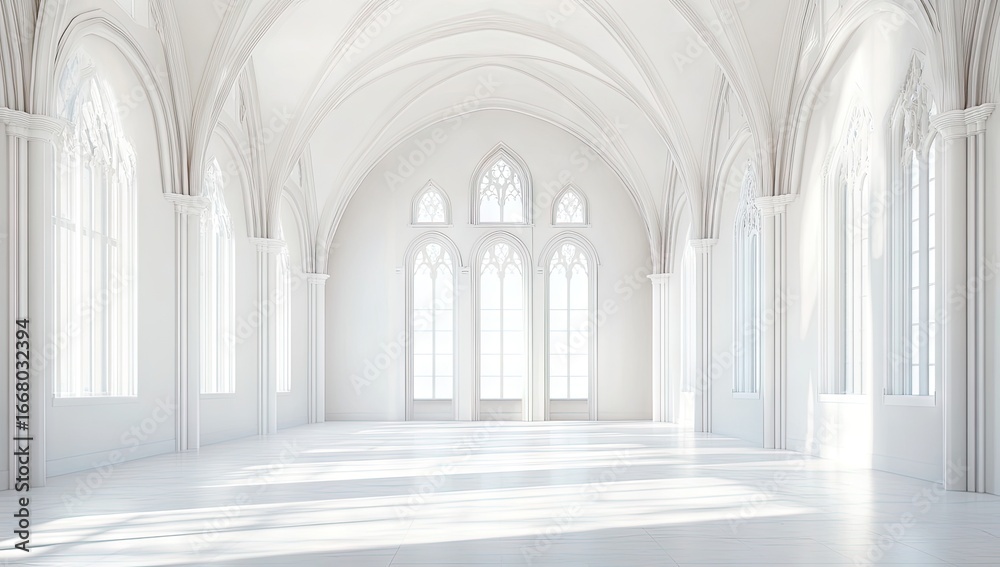 Obraz premium White cathedral interior, arched windows