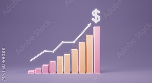 Free Download Business graph with dollar sybmbol, climbing business staircase made of profit bars in a glowing pastel scane - GFXLoad