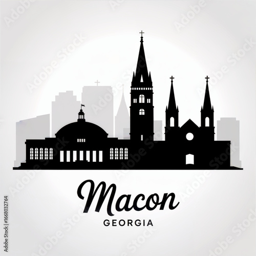 Macon, Georgia Skyline Silhouette — Historic Southern City Vector Illustration