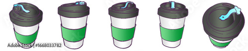 Coffee Takeout Cup with Green Sleeve PNG Illustration for Graphic and Web Design