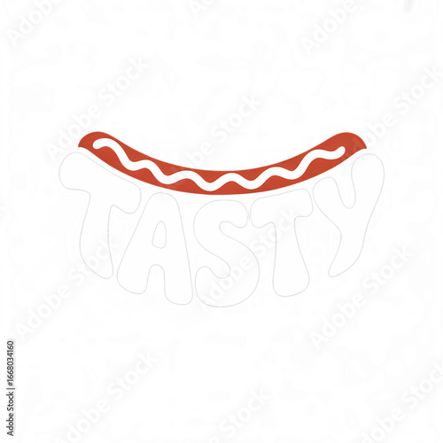 Fun and playful graphic of a hot dog with the word tasty in bold letters designed for food lovers