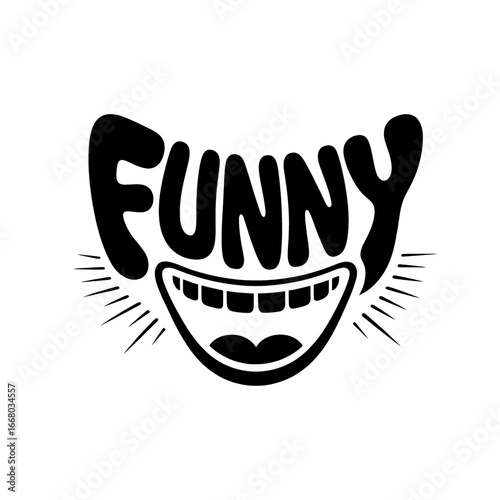 Creative illustration featuring the word funny in playful design with a cartoon smile as visual focal point
