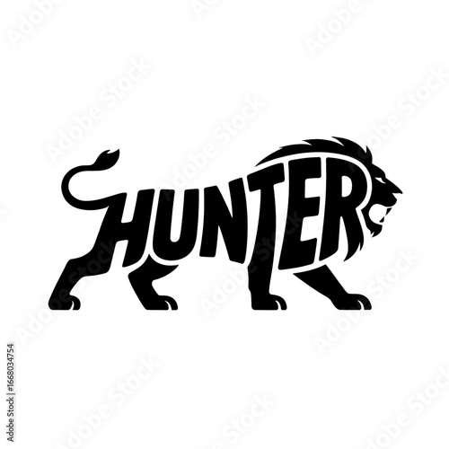 Lion graphic design featuring bold lettering and dynamic posture for wildlife enthusiasts and outdoor adventure lovers