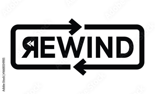 Cuadro en lienzo Minimalist black and white graphic of rewind in bold geometric font