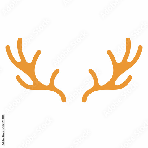 Stylized Orange Deer Antlers with Curving Tines, Symmetrical Design