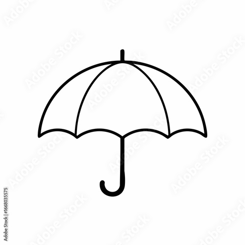 Simple Black Outline of an Open Umbrella, Protection Symbol.