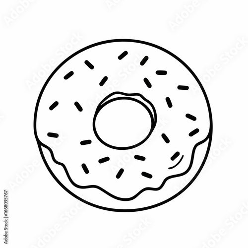 Simple Line Art Donut with Sprinkles and Glaze Drip Illustration