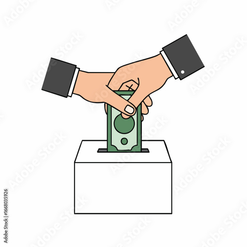 Giving a Green Dollar Bill into a Donation Box, Symbolic of Charity