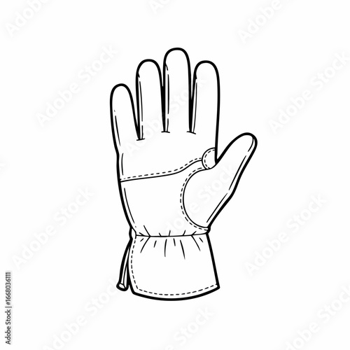 Detailed Line Art Illustration of a Leather Work Glove with Stitching