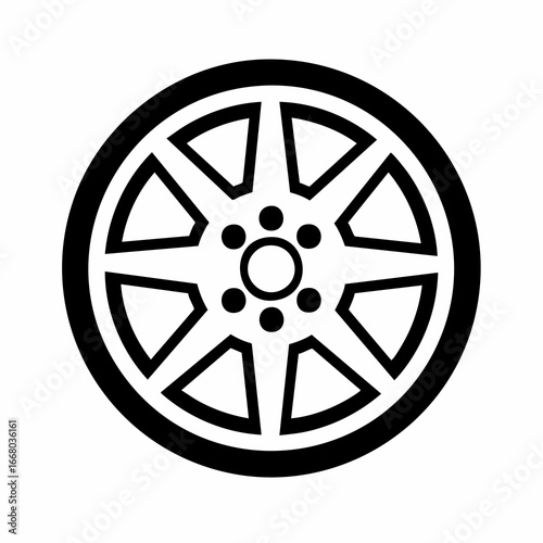 Bold Black Car Wheel with Geometric Spokes and Circular Design