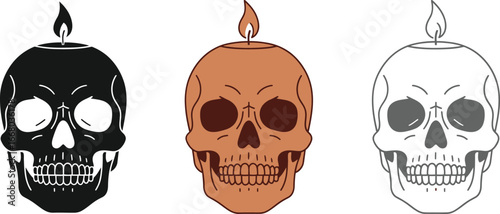 Spooky halloween skull candles in black brown and gray for a festive celebration
