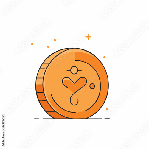 Simple Orange Coin with Heart Symbol Design