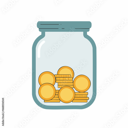A Clear Glass Jar Filled with Golden Coins, Representing Savings.